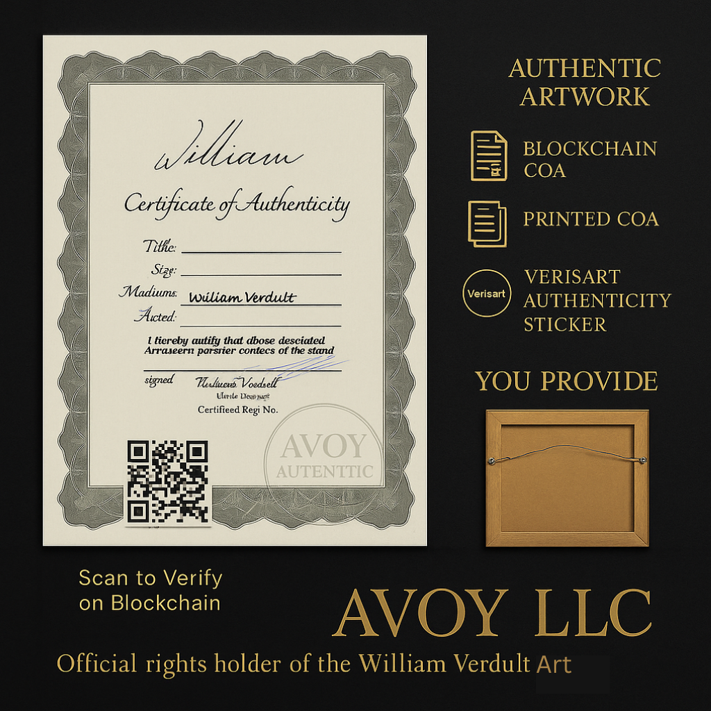 Official William Verdult COA | Blockchain Authenticated | Verisart + Mailed Certificate