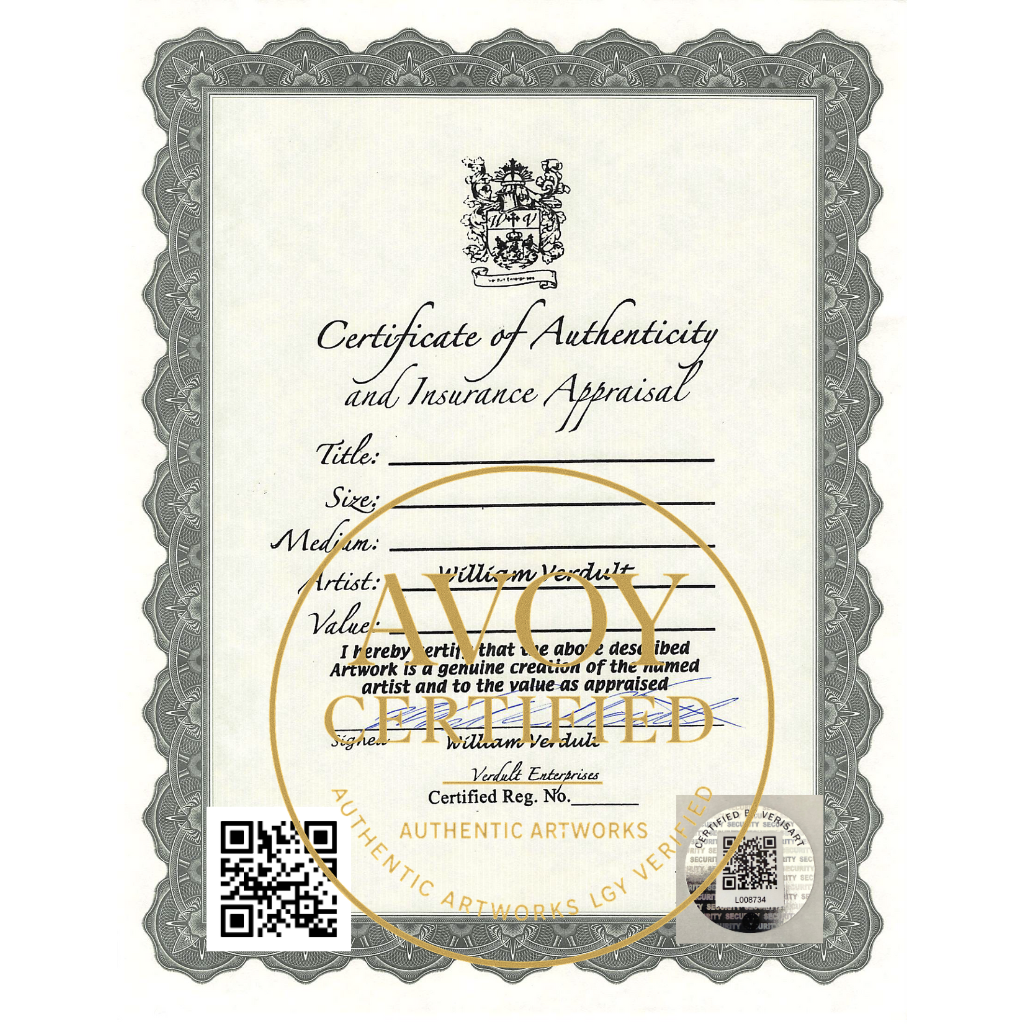Official William Verdult COA | Blockchain Authenticated | Verisart + Mailed Certificate