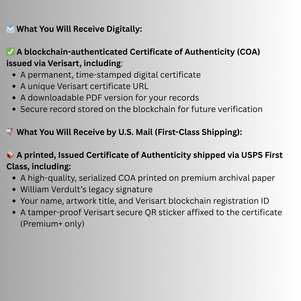 Official William Verdult COA | Blockchain Authenticated | Verisart + Mailed Certificate